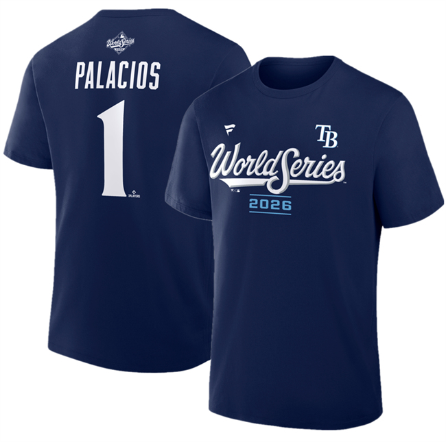 Men's Navy Tampa Bay Rays #1 Richie Palacios 2026 World Series Name & Number T-Shirt